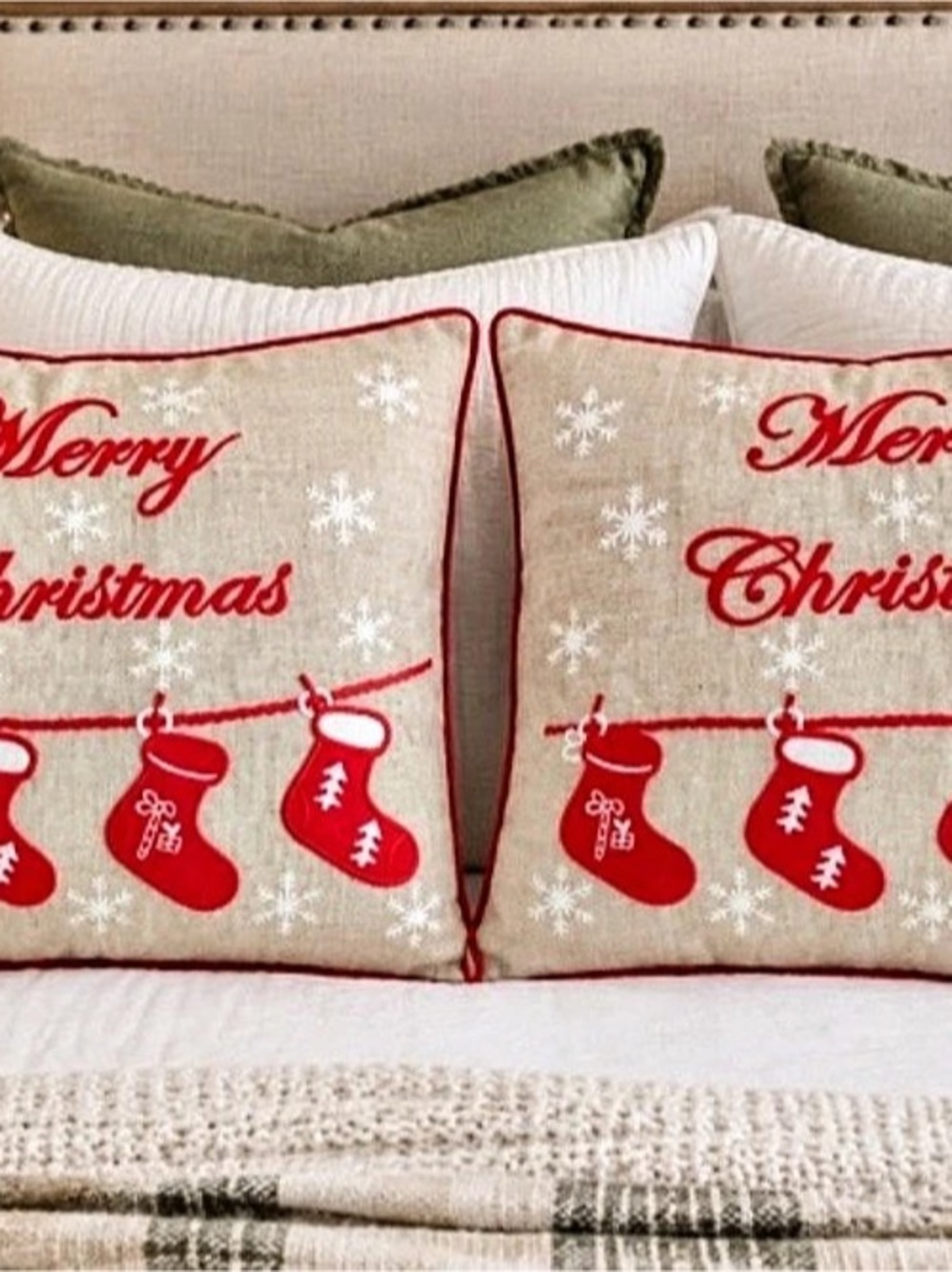 Christmas Merry Christmas Holiday Pillow Sham Only Set in Red & White 18”x18”20